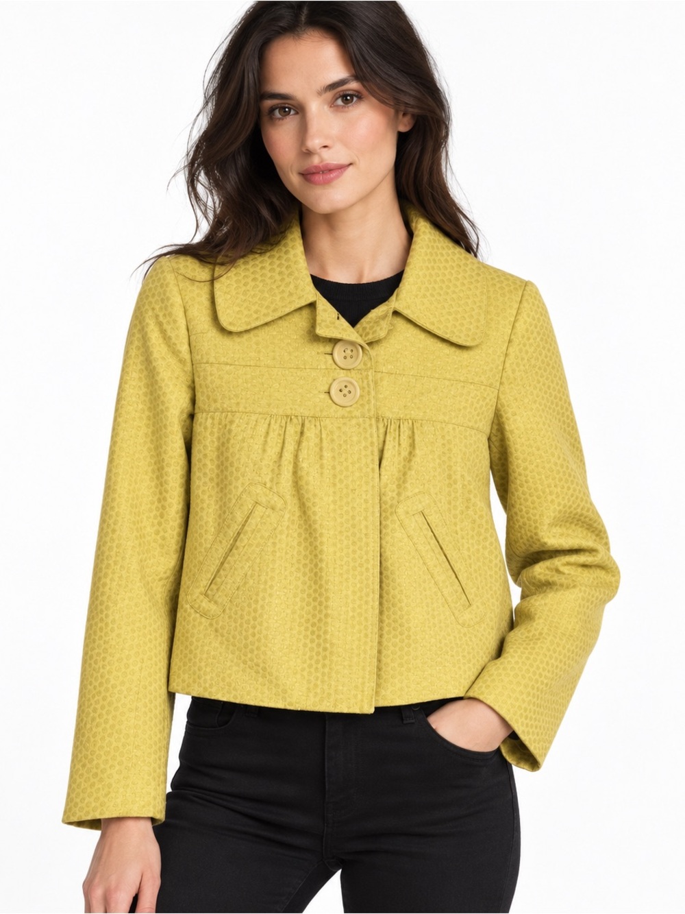 BB Dakota Womens Yellow Jacket Small Textured Empire Waist Mod Retro Preppy